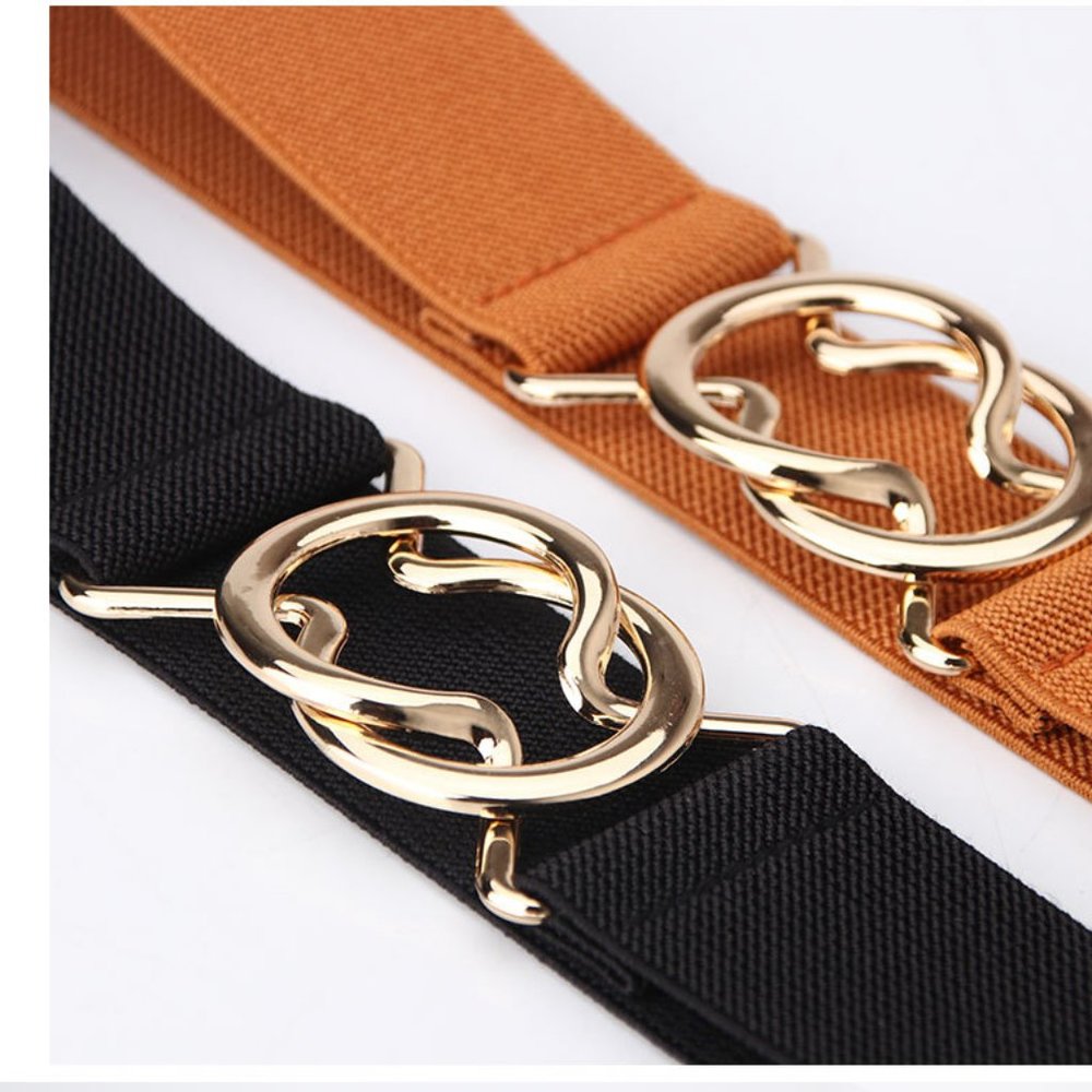 ✨Stretchy Belt Gold Round Clasp Brown, Black